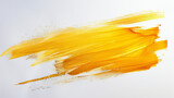 Bright yellow acrylic paint with a broad, energetic brush stroke on a white canvas background