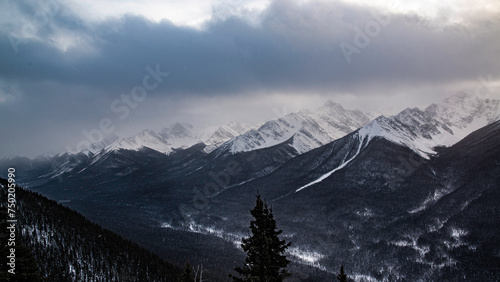 Banff, Canada - Dec. 21 2021: Panorama view from the Sulfur Mountain Trail in Banff Alberta