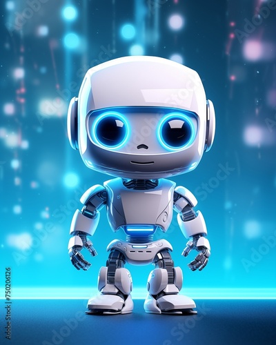 cute white robot smiling on a colorful background © Spyrydon