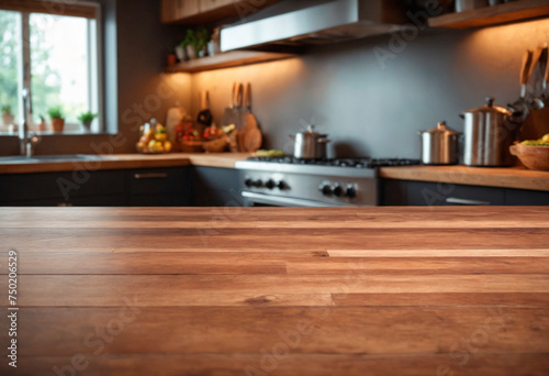 A wooden countertop in a kitchen is positioned next to a window. The countertop is clean and well-maintained, adding a warm and inviting touch to the room.