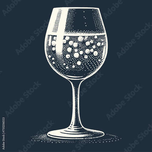 Glass full of fizzy drink. Vintage woodcut engraving stipple style vector illustration.