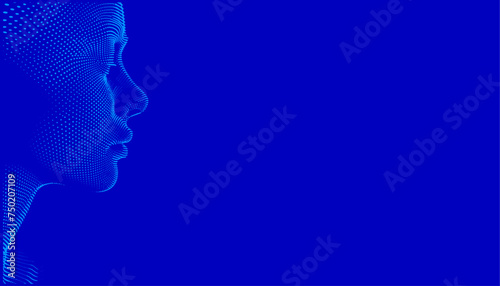 Abstract stipple style face illustration on blue background.
