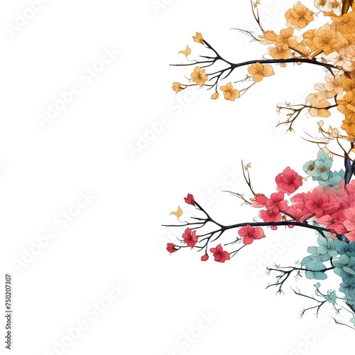 Watercolor floral background with blossom tree branches, Vector illustration, Ai Generated