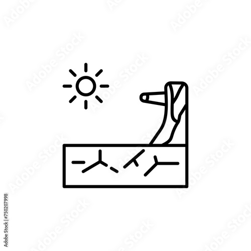 icon Drought,Dry land, dry tree and scorching sun. Disaster strikes.vector background white background - editable stroke vector illustration