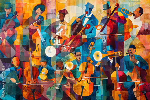 Jazz Band Abstract Collage. Generative AI Illustration