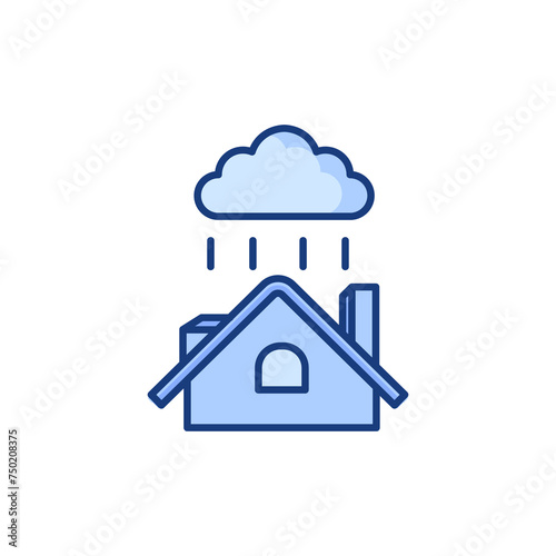 House in rainy weather, rain cloud,vector background white background - editable stroke vector illustration