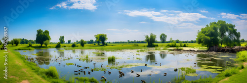 Spectacular panorama of abundant birdlife in the heart of Bharatpur Bird Sanctuary, Rajastan, India