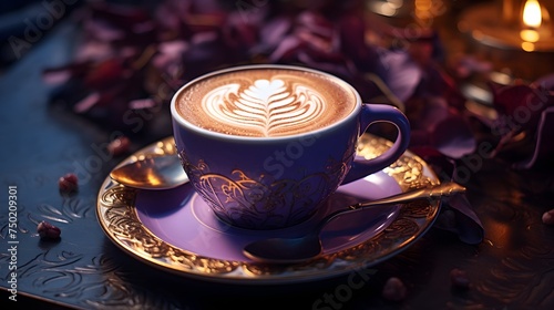 Luxurious Purple Latte Art in a Romantic Atmosphere
