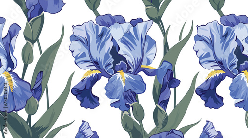 Floral pattern iris flower blue plant seamless illus