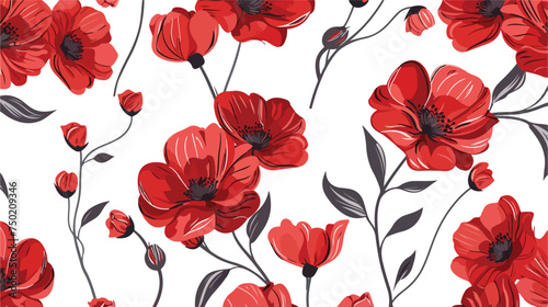 Floral pattern red cartoon seamless flowers on white
