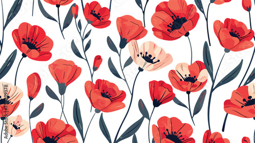 Fototapeta Naklejka Na Ścianę i Meble -  Floral pattern red cartoon seamless flowers on white