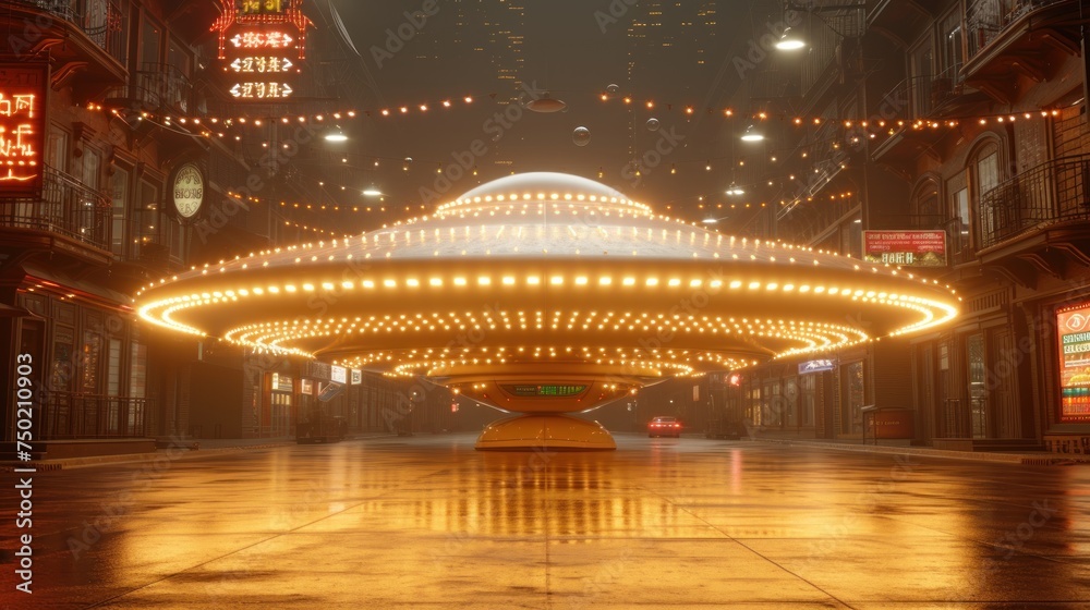 a large illuminated object in the middle of a large room with a lot of lights hanging from the ceiling and a lot of lights hanging from the ceiling above it. a large illuminated object in the middle of a large room with a lot of lights hanging from the ceiling and a lot of lights hanging from the ceiling above it.