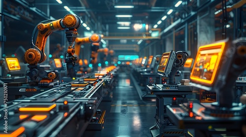 Industrial Factory Automated with Robots and High-Tech Systems