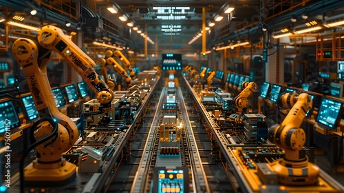 Advanced Industrial Factory with Robots and High-Tech Machinery