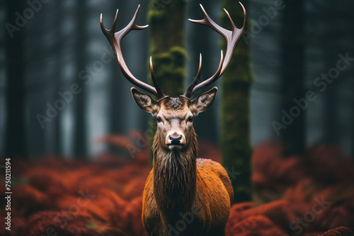 Majestic stag with impressive antlers in autumn forest © Jsanz_photo