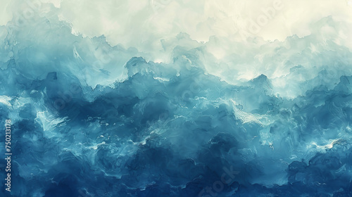 This abstract artwork captures the moody blue nuances of ocean waves, evoking peacefulness and depth