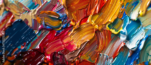 Close-up of colorful thick paint strokes creating a visually striking and textured abstract image photo