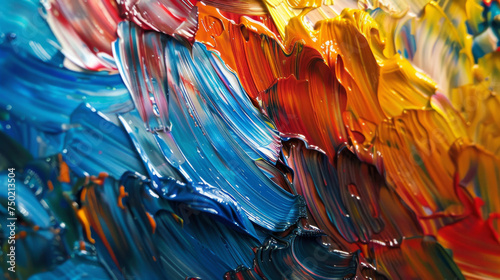 A close-up shot of a textured abstract painting with contrasting warm and cool hues, giving a sense of depth