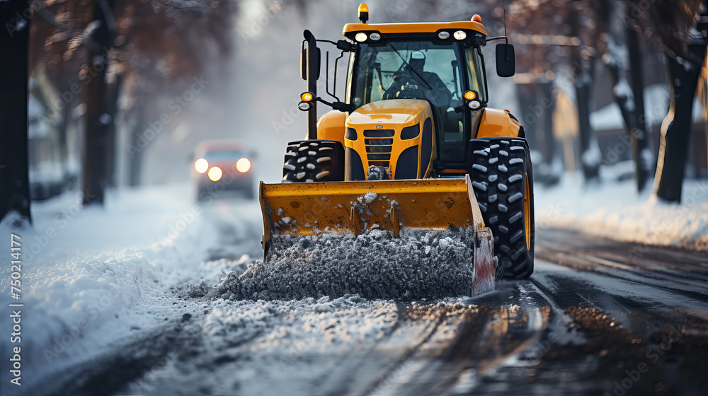 yellow snowplow, tractor, bulldozer, winter, road, snow, work transport, cleaning, city, snowdrifts, blizzard, cold, bucket, wheels, sweep, rake, machinery, trees, equipment yellow snowplow, tractor, bulldozer, winter, road, snow, work transport, cleaning, city, snowdrifts, blizzard, cold, bucket, wheels, sweep, rake, machinery, trees, equipment
