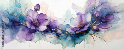 Piękne fioletowe kwiaty abstrakcja. Tapeta motyw kwiatowy #750214787