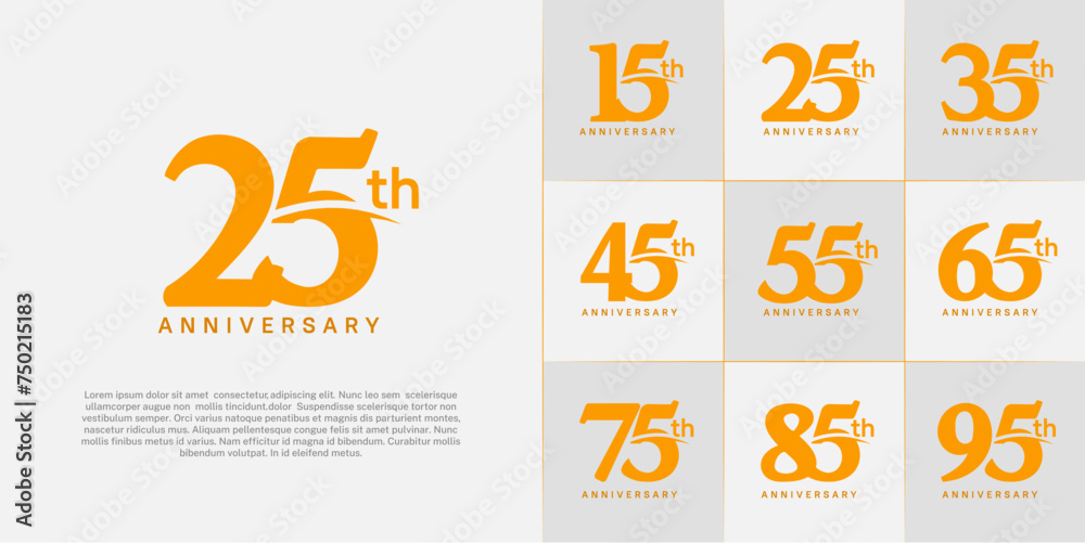 Set of Anniversary Logotype with swoosh, orange color can be use for special day celebration