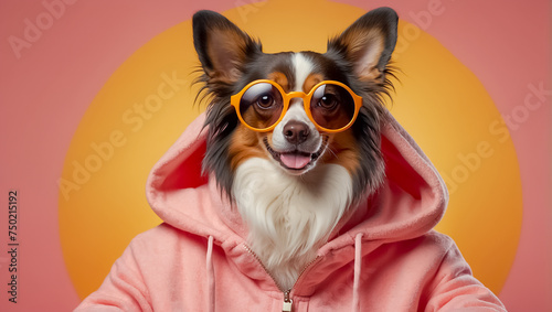 beautiful  dog with sunglasses and hoodie