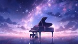幻想的な夜空とグランドピアノ