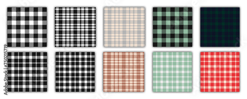 Plaid icons. Plaid pattern set. Flannel shirt pattern. Lumberjack plaid seamless pattern collection. photo