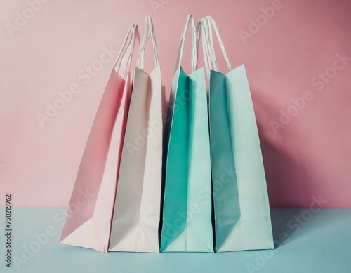 pastel elegant shopping concept with pastel shopping bags scattered in a visually appealing, mock up, black friday shopping concept with empty space for banner