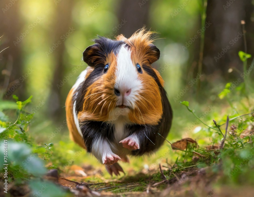 happy guinea pig running in the garden in summer, guinea pig need for movement happy guinea pig running in the garden in summer, guinea pig need for movement