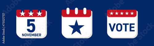 Elections reminder icon. Tear-off calendar with american star symbol.