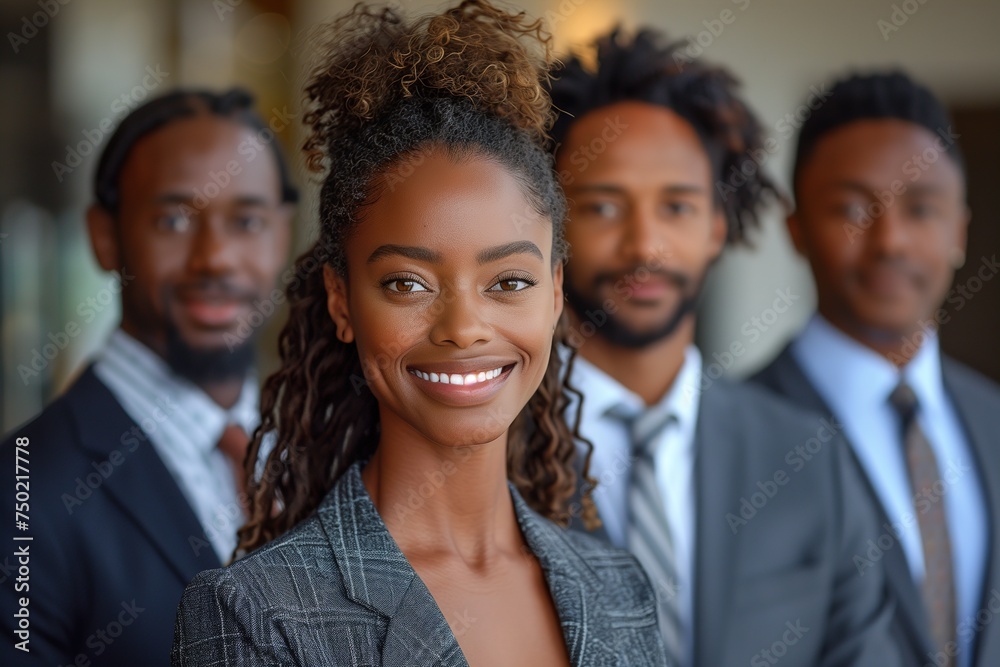 Woman Standing in Front of Group of Men Woman Standing in Front of Group of Men