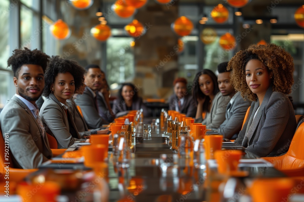 Group of People Sitting at a Long Table