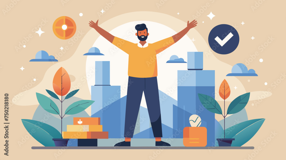 Man Celebrating Success in Urban Setting at Sunset