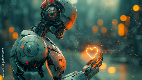 Robot hold a heart in his hand with love © Dominique