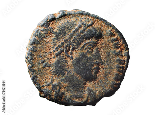 Ancient Roman bronze coin of Emperor Constantius II, 337-361 AD. Follis