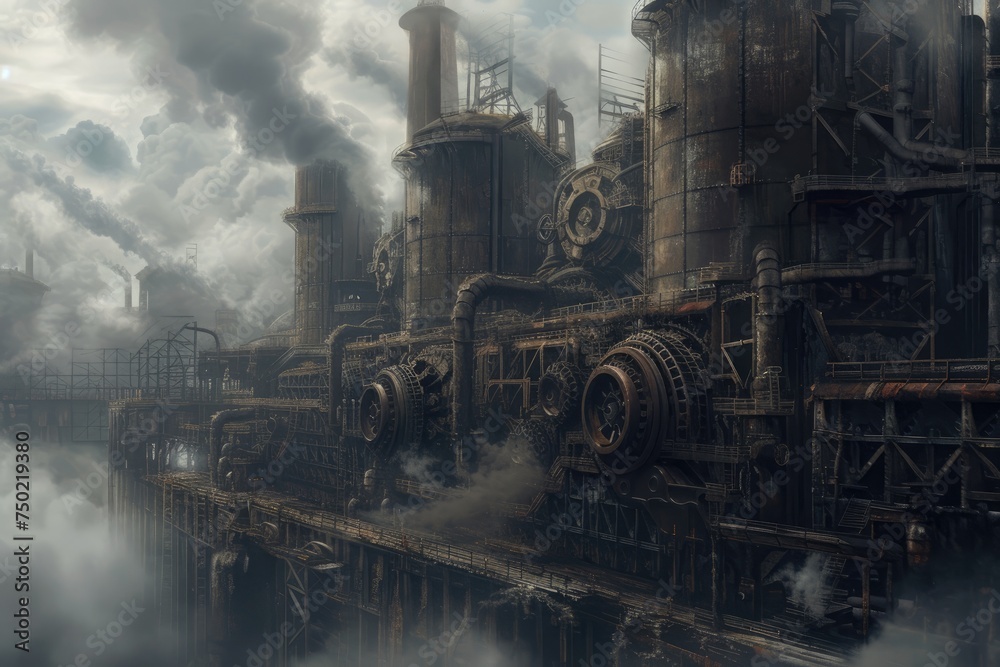 Build a steampunk-inspired industrial landscape. Build a steampunk-inspired industrial landscape.