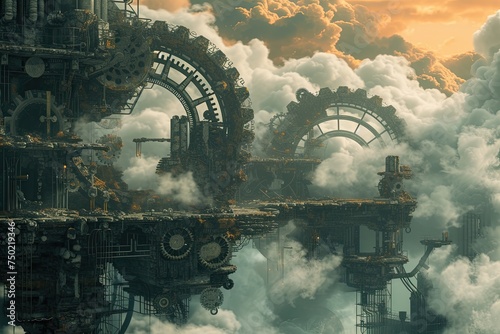 Build a steampunk-inspired industrial landscape.