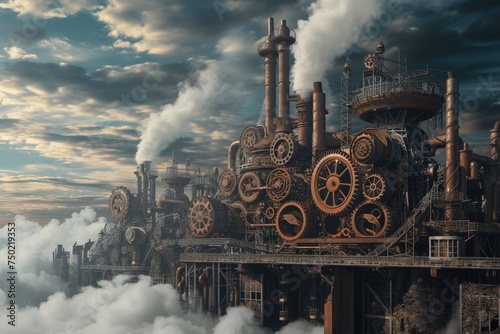 Build a steampunk-inspired industrial landscape.