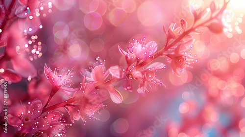 Pink flower bokeh blur background, creating a soft and dreamy atmosphere with delicate floral motifs.