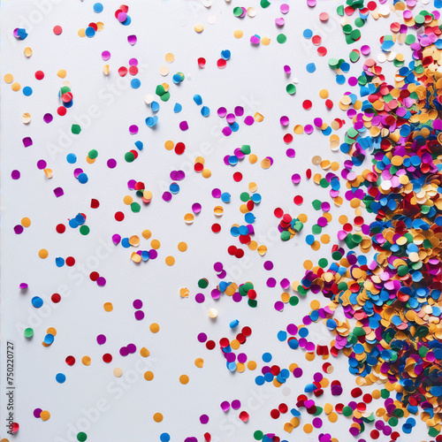 Colorful confetti scattered on white background  creating a festive and playful backdrop for any celebration.