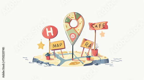 Map pin pointer with cafe or restaurant sign icon is