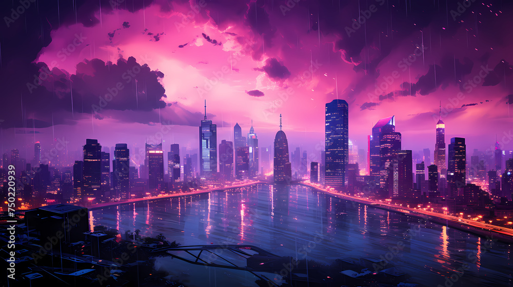 Fototapeta premium Professional photography of city with bright lights at night