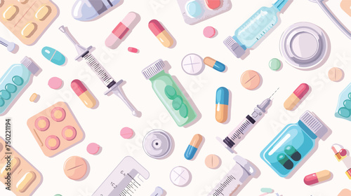 Medical seamless pattern supplies pills thermometer