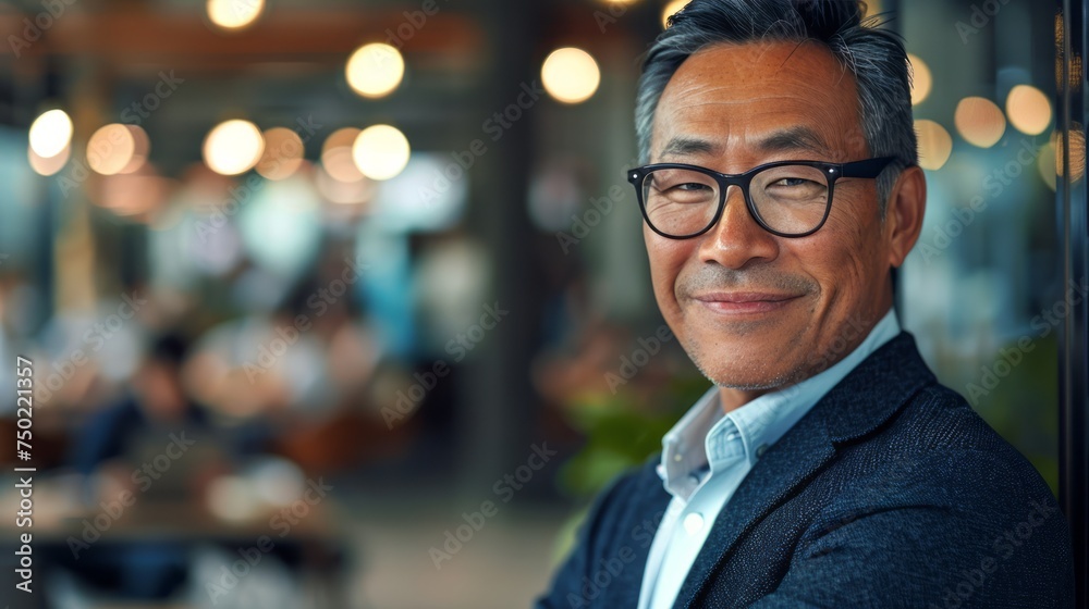Fototapeta premium Man Wearing Glasses Standing in Front of a Window