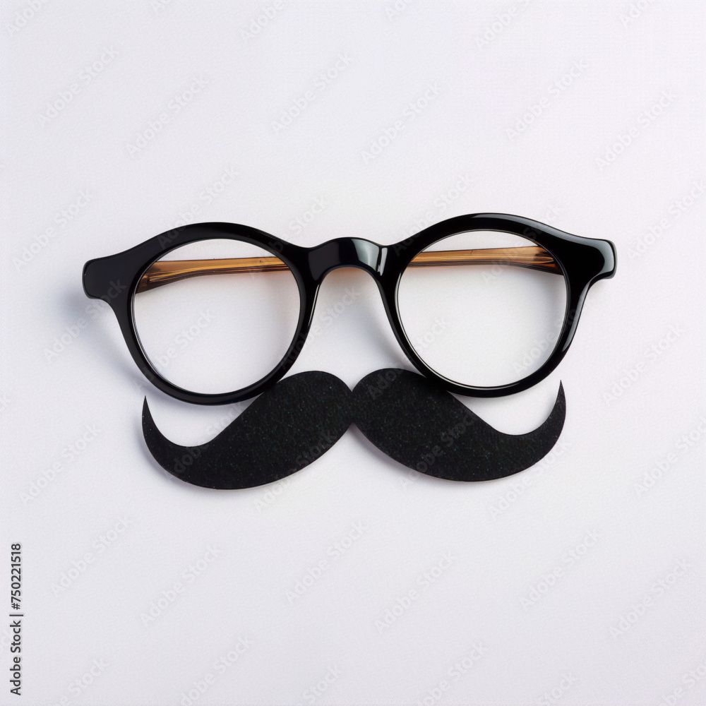 Black hipster glasses with a fake black mustache on a white background.