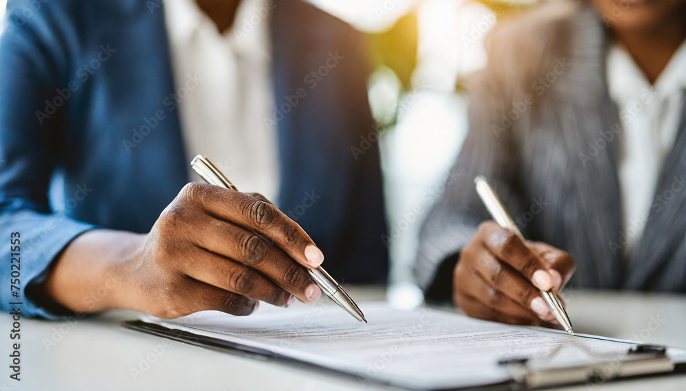 Woman's hand signing contract with agent at white table, symbolizing trust and commitment in insurance and real estate deals Woman's hand signing contract with agent at white table, symbolizing trust and commitment in insurance and real estate deals
