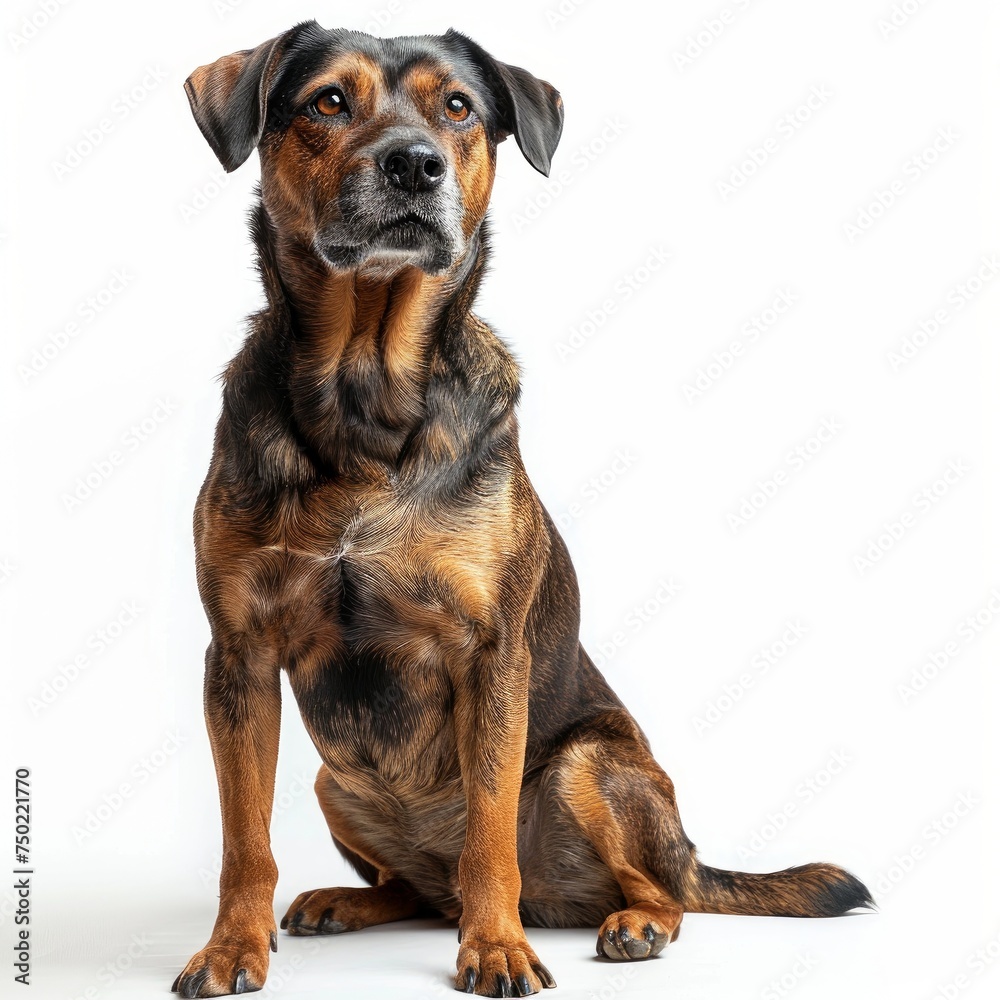 Studio portrait of a sitting dog looking forward against a white backdground - --stylize 250 Job ID: fdd44ed0-5cfb-4bac-b47d-7b41ed31dea7 Studio portrait of a sitting dog looking forward against a white backdground - --stylize 250 Job ID: fdd44ed0-5cfb-4bac-b47d-7b41ed31dea7