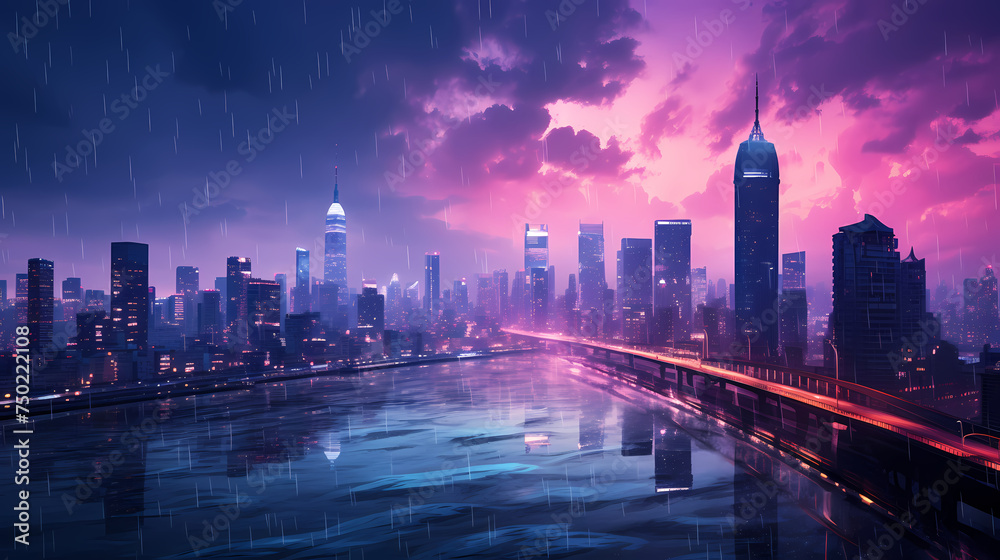 Fototapeta premium Professional photography of city with bright lights at night