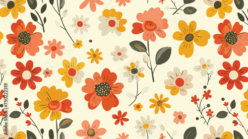 Naive floral pattern in the style of the 70s with gr